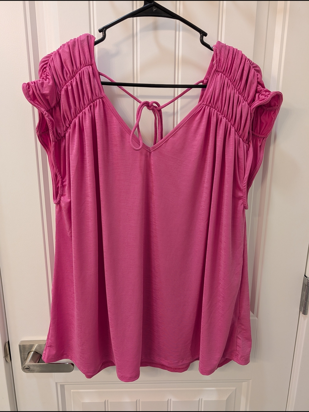 Feminine Pink V-Neck Ruched Sleeve Blouse